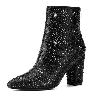 NWT Rollda SUEDI Rhinestone Ankle Boots Pointed Toe Block Heel Sz 6